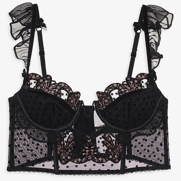 NWT For Love & Lemons 34D Caprice Corset Top Plunge Velvet Bows Embroidery - Picture 5 of 5